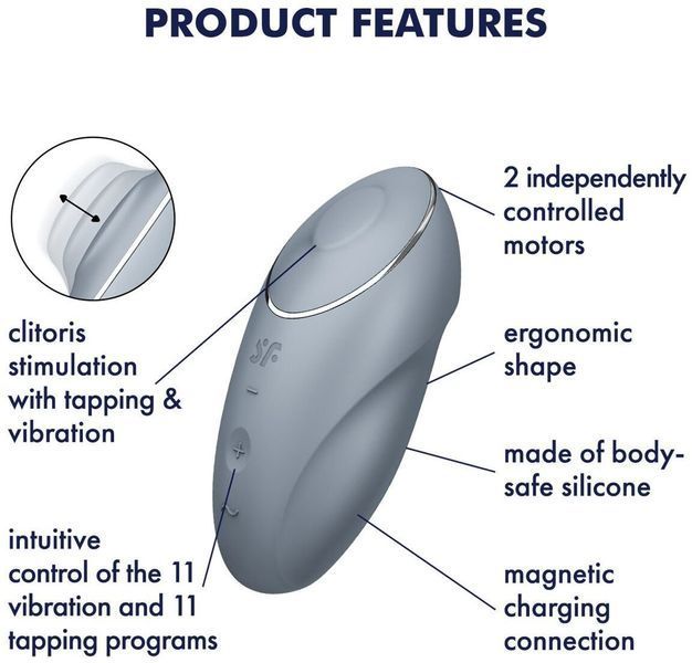 Вибратор Satisfyer Tap & Climax 1 Bluegrey 1354397 фото