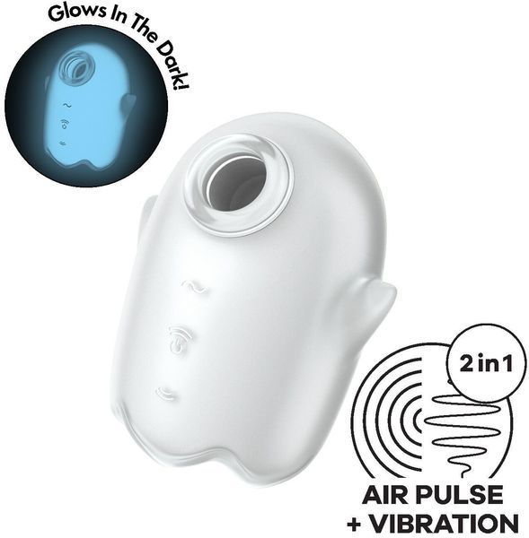 Вакуумний кліторальний стимулятор із вібрацією Satisfyer Glowing Ghost White 1329860 фото