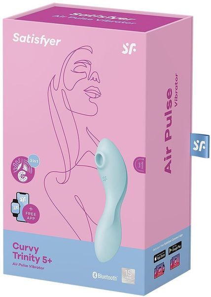 Вакуумний стимулятор із вібрацією Satisfyer Curvy Trinity 5+ (Blue) 1017553 фото