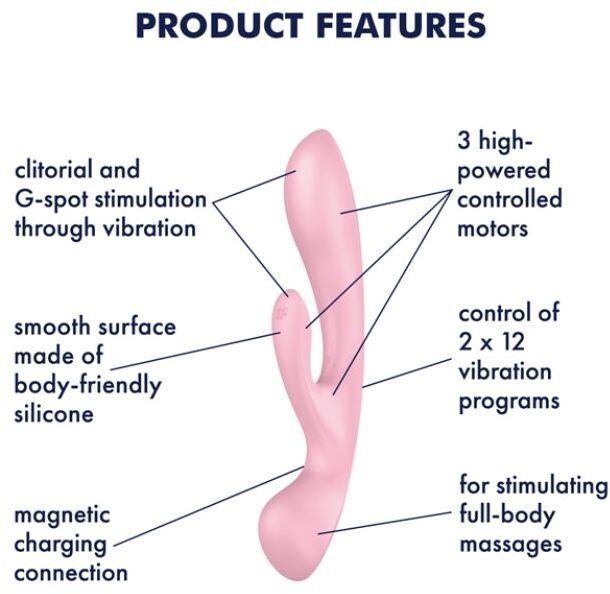 Двосторонній вібратор-кролик Satisfyer Triple Oh Pink, 3 мотори, руків&rsquo;я-масажер 1104717 фото