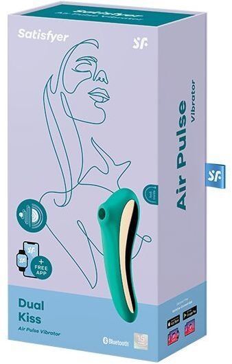 Вакуумний стимулятор із вібрацією Satisfyer Dual Kiss Green 939615 фото