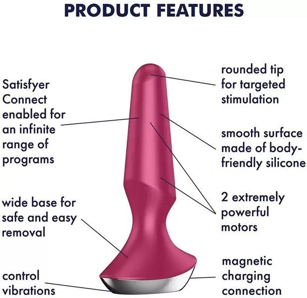 Анальная смарт-пробка Satisfyer Plug-ilicious 2 (малиновая) 857265 фото
